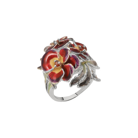 Кольцо из серебра с эмалью «Фиалка»