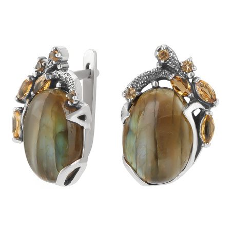 Серебряные серьги с лабрадором, цитрином, аметистом «Флирт»