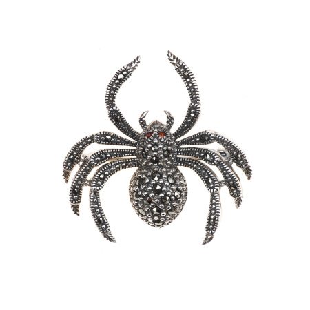 Серебряная брошь «Паук» с марказитами