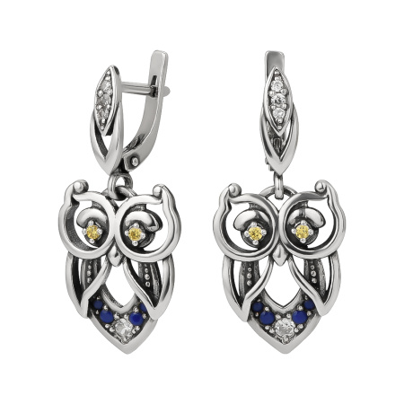 Серьги из серебра с фианитами «Сова»