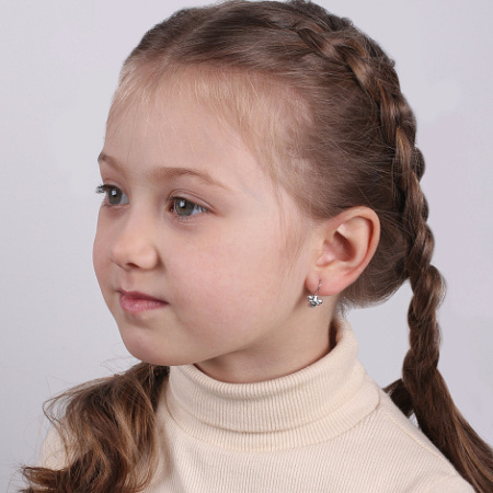 Детские серьги из серебра с фианитом и эмалью «Пчела»