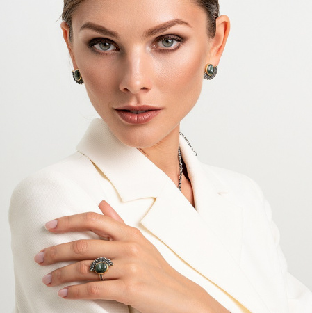 Серебряные серьги «Серафинитовый Веер»