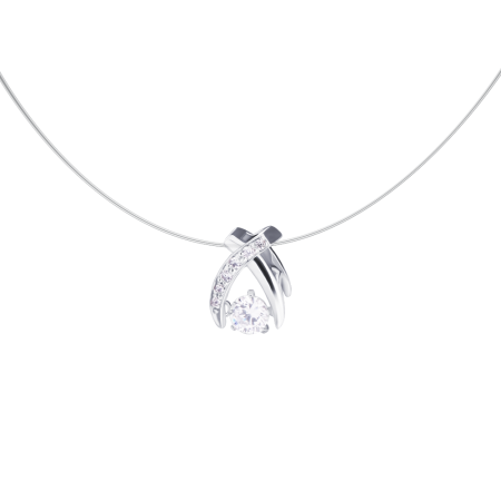 Серебряное колье на леске с танцующим фианитом