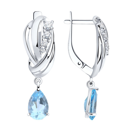 Серебряные серьги с топазом и фианитами