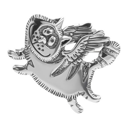 Брошь из серебра «Небожитель» кот с крыльями