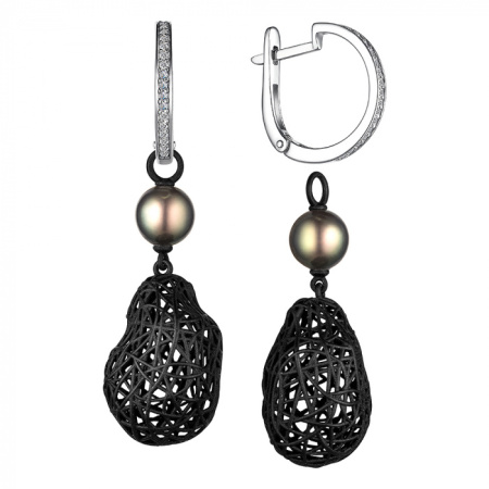 Серебряные серьги с жемчугом и фианитами