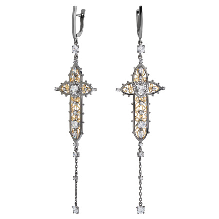 Серьги из серебра с фианитами в позолоте