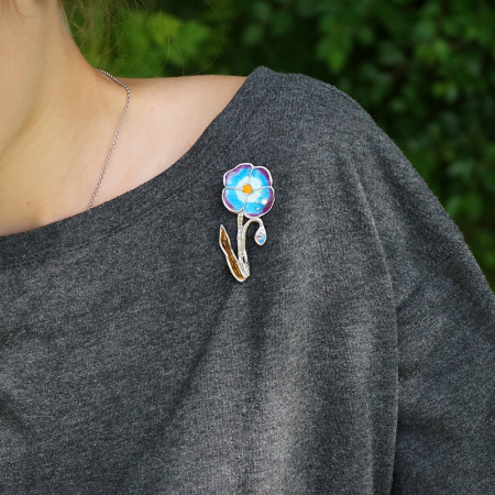 Брошь из серебра с эмалью «Анютины-глазки»