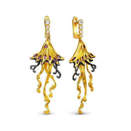 Серьги из серебра с аметистом в позолоте «Медуза»