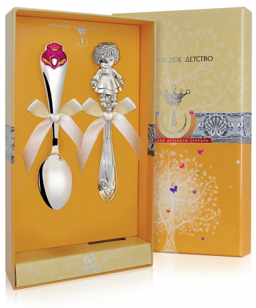 Серебряный набор «Принцесса» ложка и погремушка