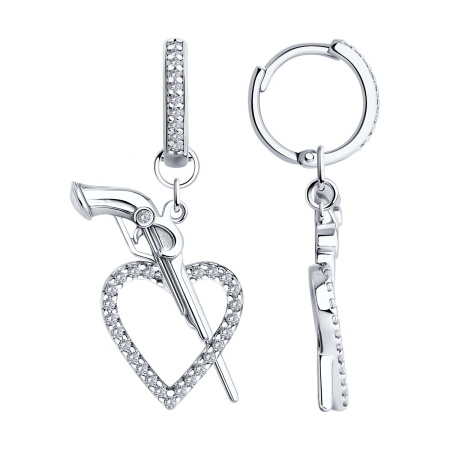 Серебряные серьги с фианитами «Сердце»
