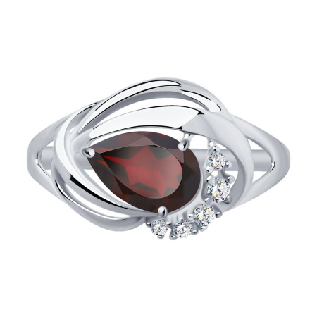 Кольцо из серебра с гранатом и фианитами