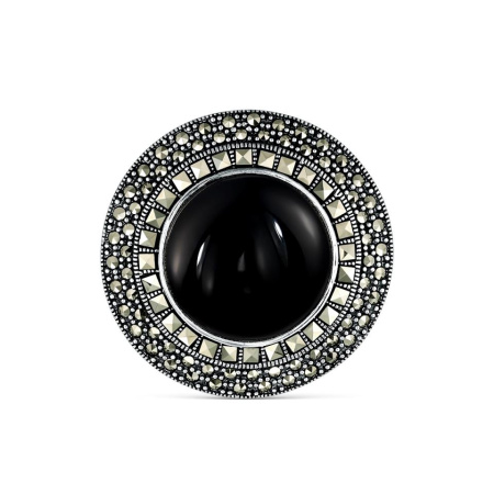 Брошь-кулон из серебра с ониксом и марказитами