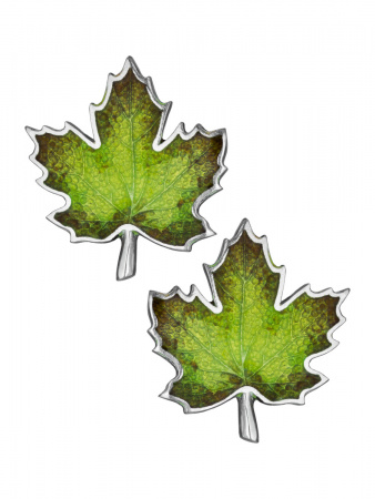 Серебряные серьги-пусеты с эмалью «Кленовые листья»