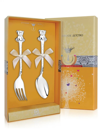 Набор десертный «Медведь» : вилка и ложка из серебра