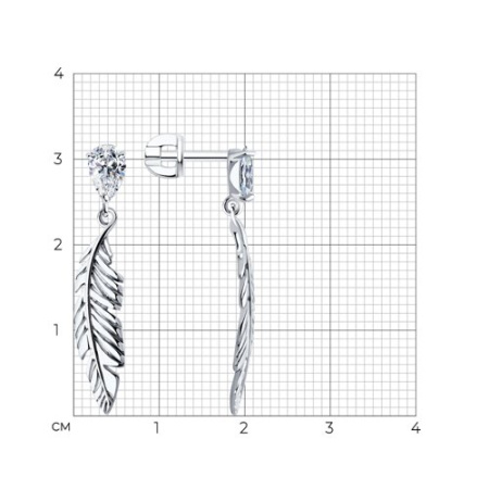 Серебряные серьги с фианитами «Перо»