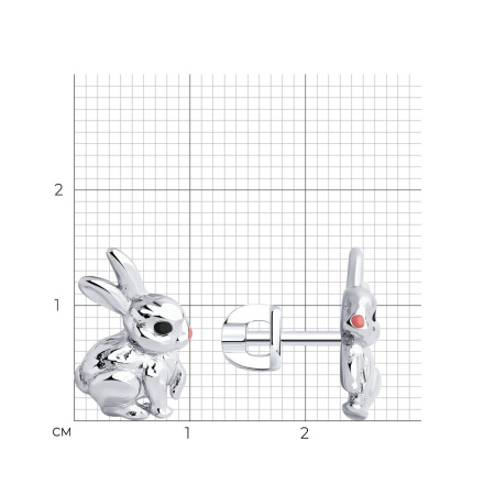 Серьги пусеты из серебра с эмалью «Заяц»