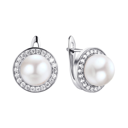 Серебряные серьги с жемчугом и фианитами