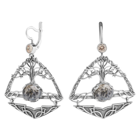 Серьги из серебра с агатом и фианитами