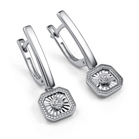Серебряные серьги с бриллиантами «Роза»