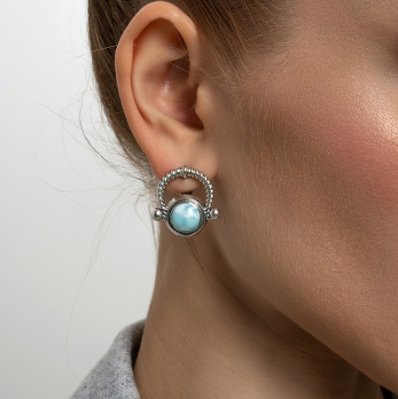 Серебряные серьги с ларимаром