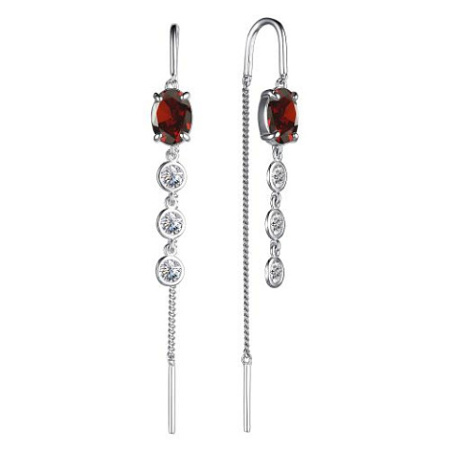 Серьги из серебра с гранатом и фианитами