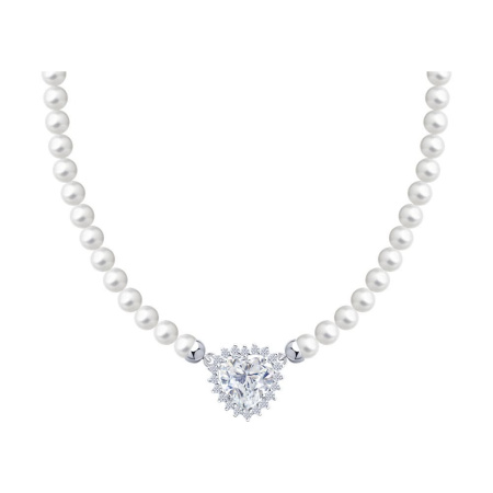 Колье из серебра с жемчугом и фианитами «Сердце»