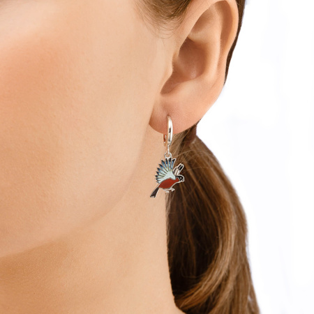 Серьги-подвески из серебра «Снегири»