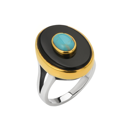 Кольцо из серебра «Ночной Океан» с бирюзой и ониксом