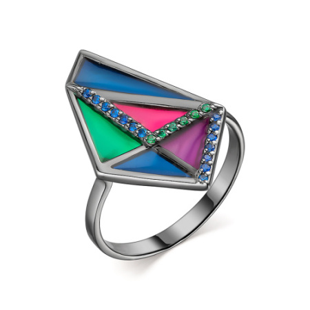 Кольцо из серебра с эмалю и фианитами