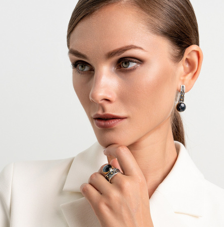 Кольцо из серебра с питерситом «Туман»