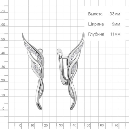 Серьги из серебра с фианитами «Крылья»