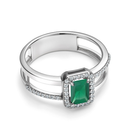 Серебряное кольцо с агатом и фианитами