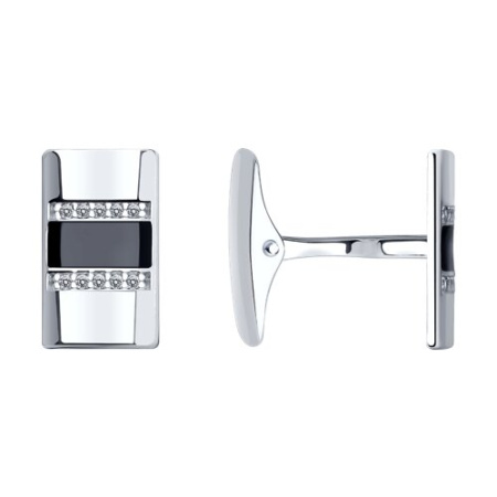 Мужские серебряные запонки с фианитами