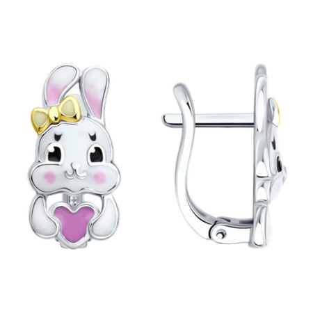 Серьги из золочёного серебра с эмалью «Зайка»