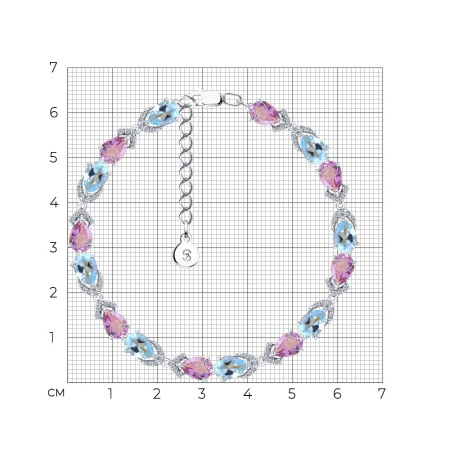 Серебряный браслет с аметистом, топазом и фианитами