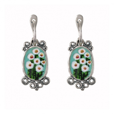 Серебряные серьги «Цветы» с эмалью