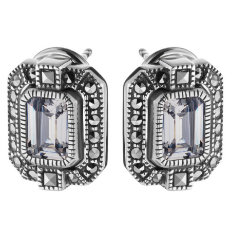 Серебряные серьги с фианитами и марказитами Swarovski