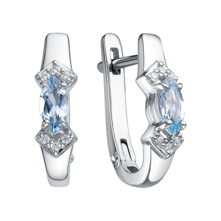 Серьги из серебра с топазами sky и фианитами