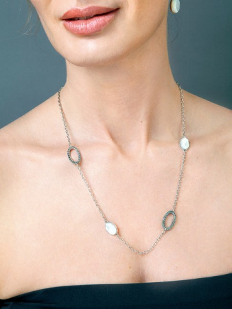 Серебряное колье Alexandre Vassiliev с перламутром и марказитами Swarovski