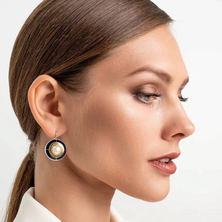 Серьги из серебра с камнем жемчуг