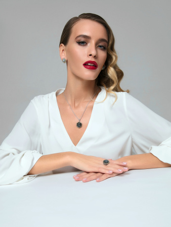 Серебряные серьги с лабрадоритом и позолотой