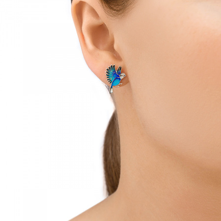 Пусеты из серебра «Попугай» голубые