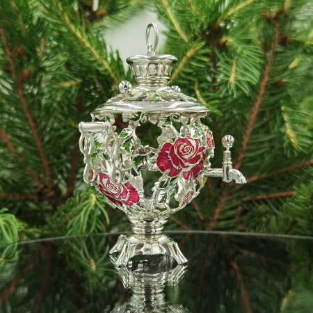 Серебряная елочная игрушка «Самовар»