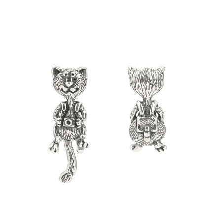 Серьги из серебра «Кот турист»