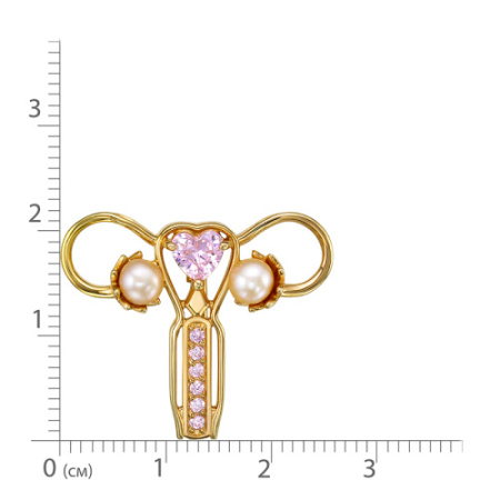 Серебряная брощшшь с жемчугом и фианитом «Женский доктор»