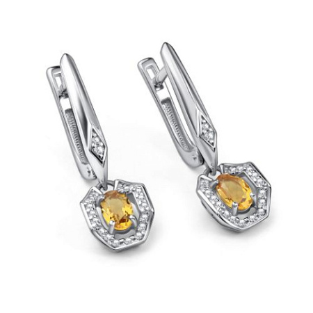 Серьги из серебра с цитрином и фианитами