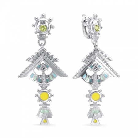Серебряные серьги «Зодчество» с хризолитом
