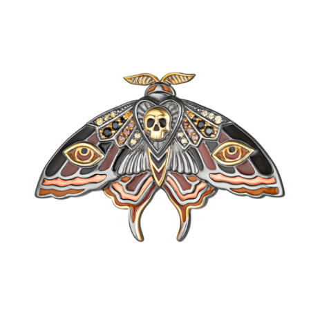 Серебряная брошь с фианитами и эмалью «Бражник мотылек»