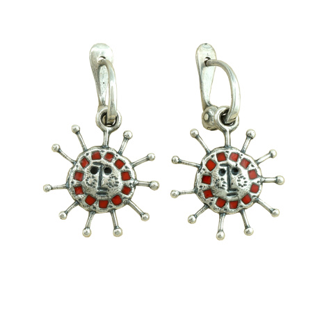 Серебряные серьги с эмалью «Солнышки»